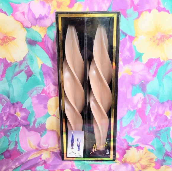 Vintage Montanna Mozart feather taper candlesticks pale salmon pink deadstock - Picture 1 of 8